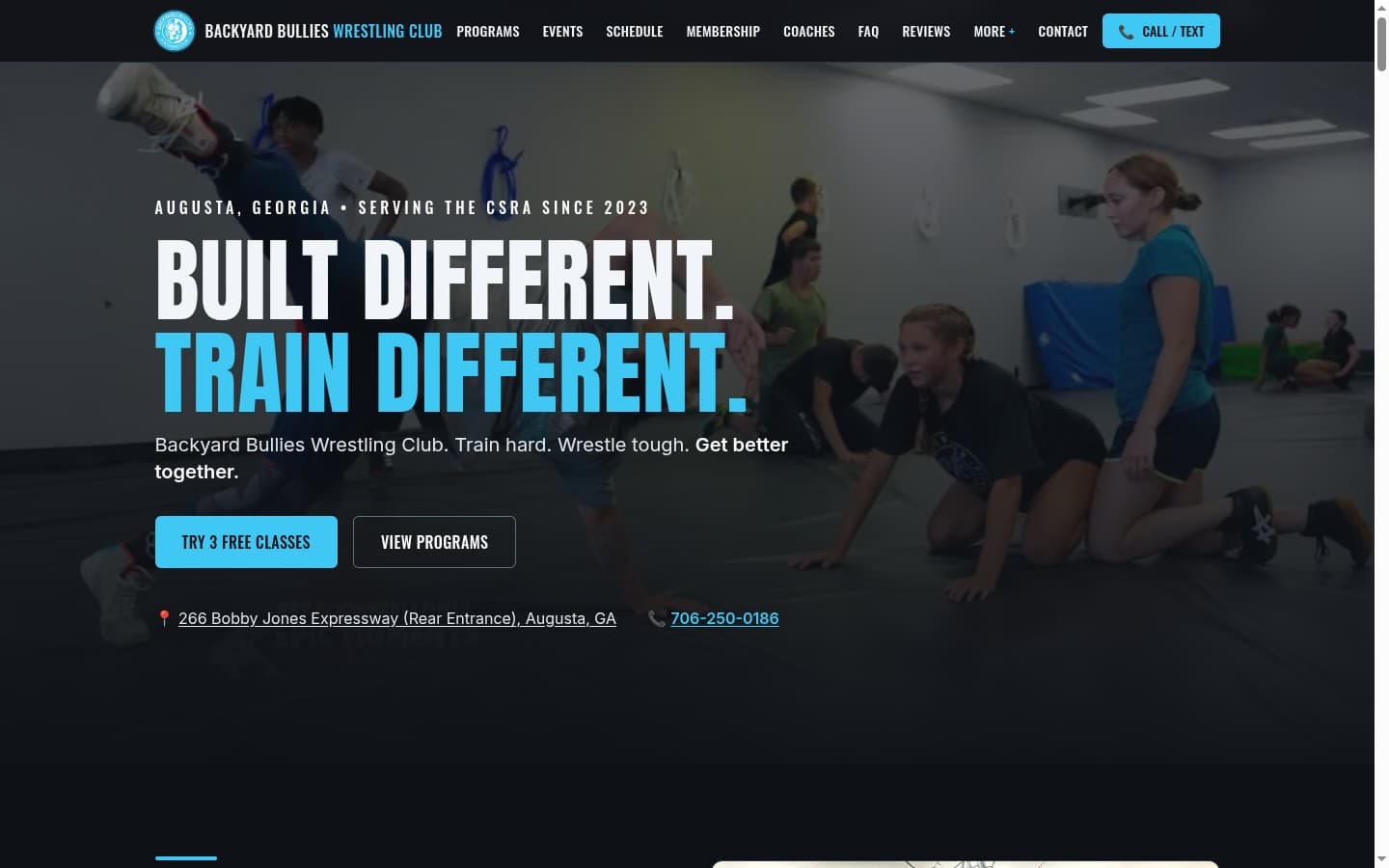 A launch page built for Backyard Bullies Wrestling Club, shown on desktop