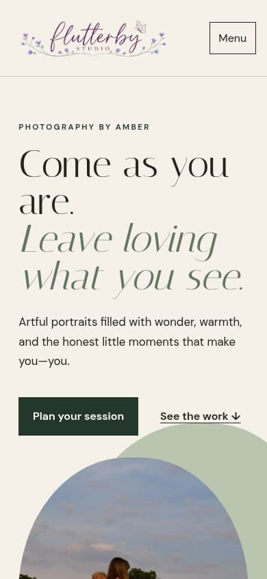 The Flutterby Studio launch page shown on a phone